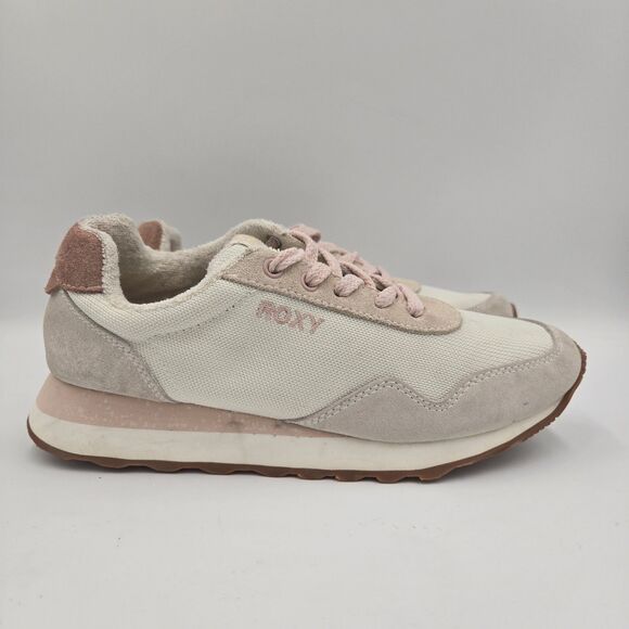 Roxy Addisyn Athletics Sneakers Women Size 7 Beige White Pink Running Jog Tennis - Picture 1 of 11